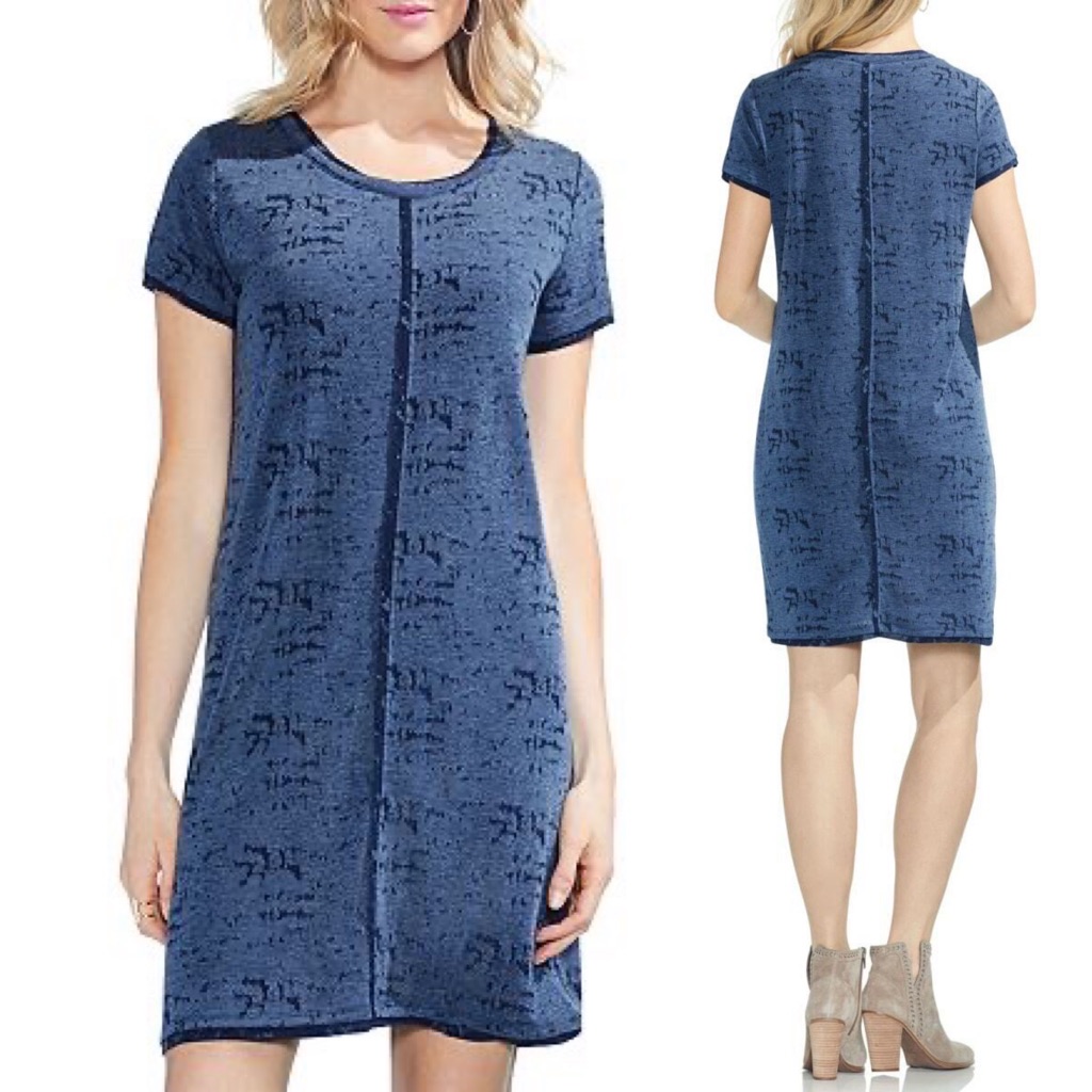 Vince Camuto Burnout Blue T-Shirt Dress Scoop Neck Casual Size Xs Mini